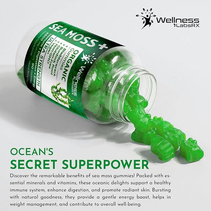 Sea Moss + Bladderwrack + Burdock Root 3200mg – Mixed Berry Flavor – 90 Gummies