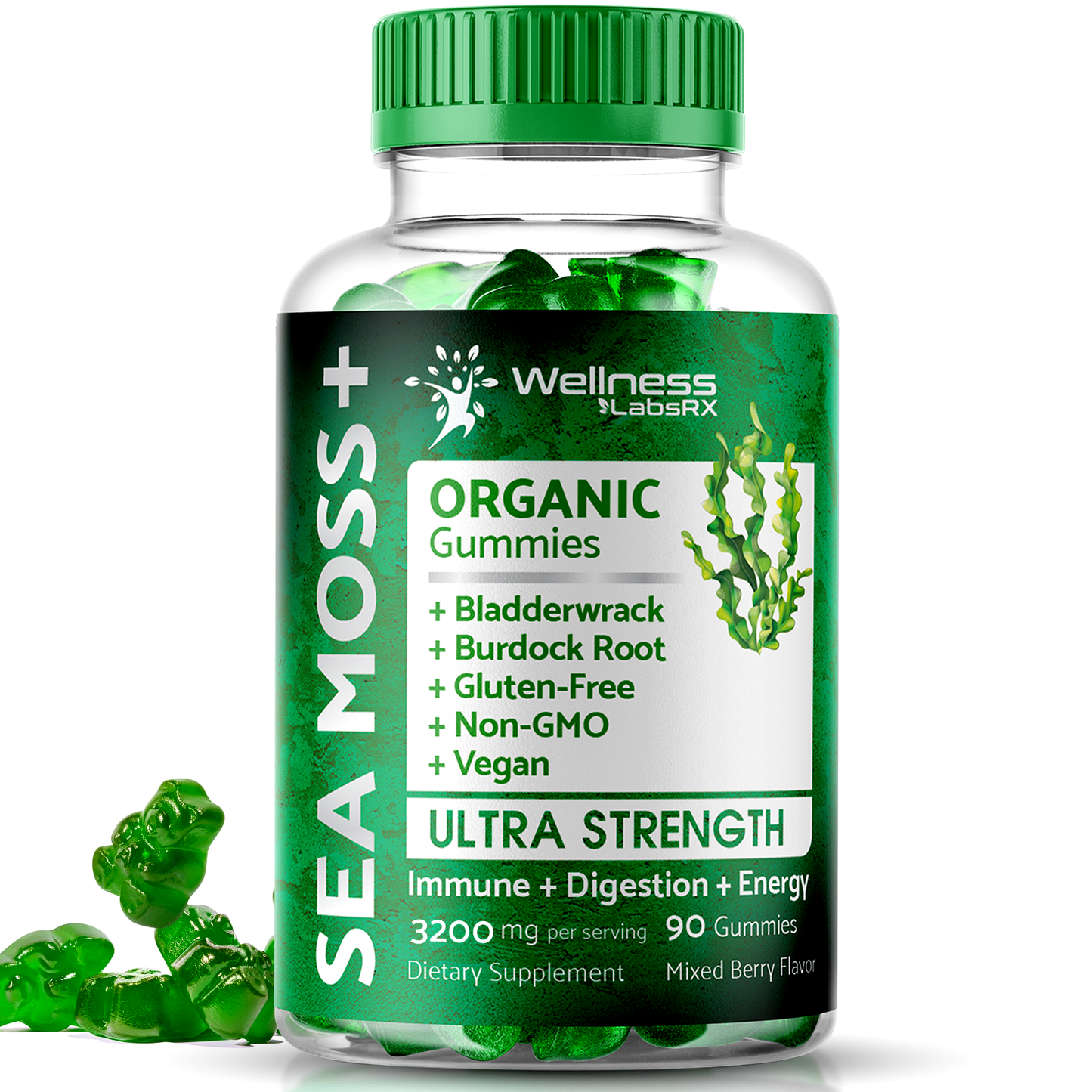 Sea Moss + Bladderwrack + Burdock Root 3200mg – Mixed Berry Flavor – 90 Gummies
