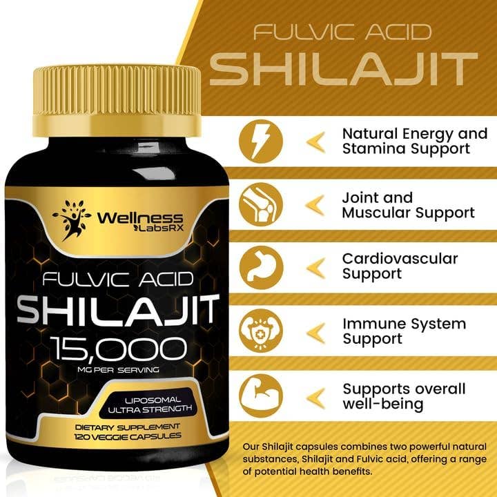 Liposomal Shilajit + Fulvic Acid 15,000mg Ultra Strength – 120 Capsules