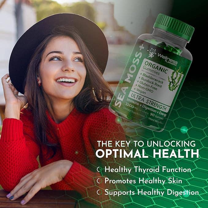 Sea Moss + Bladderwrack + Burdock Root 3200mg – Mixed Berry Flavor – 90 Gummies