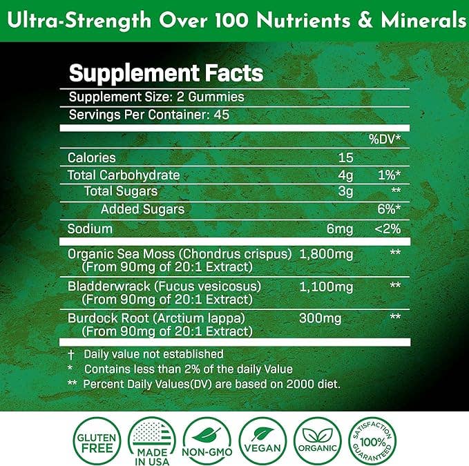 Sea Moss + Bladderwrack + Burdock Root 3200mg – Mixed Berry Flavor – 90 Gummies