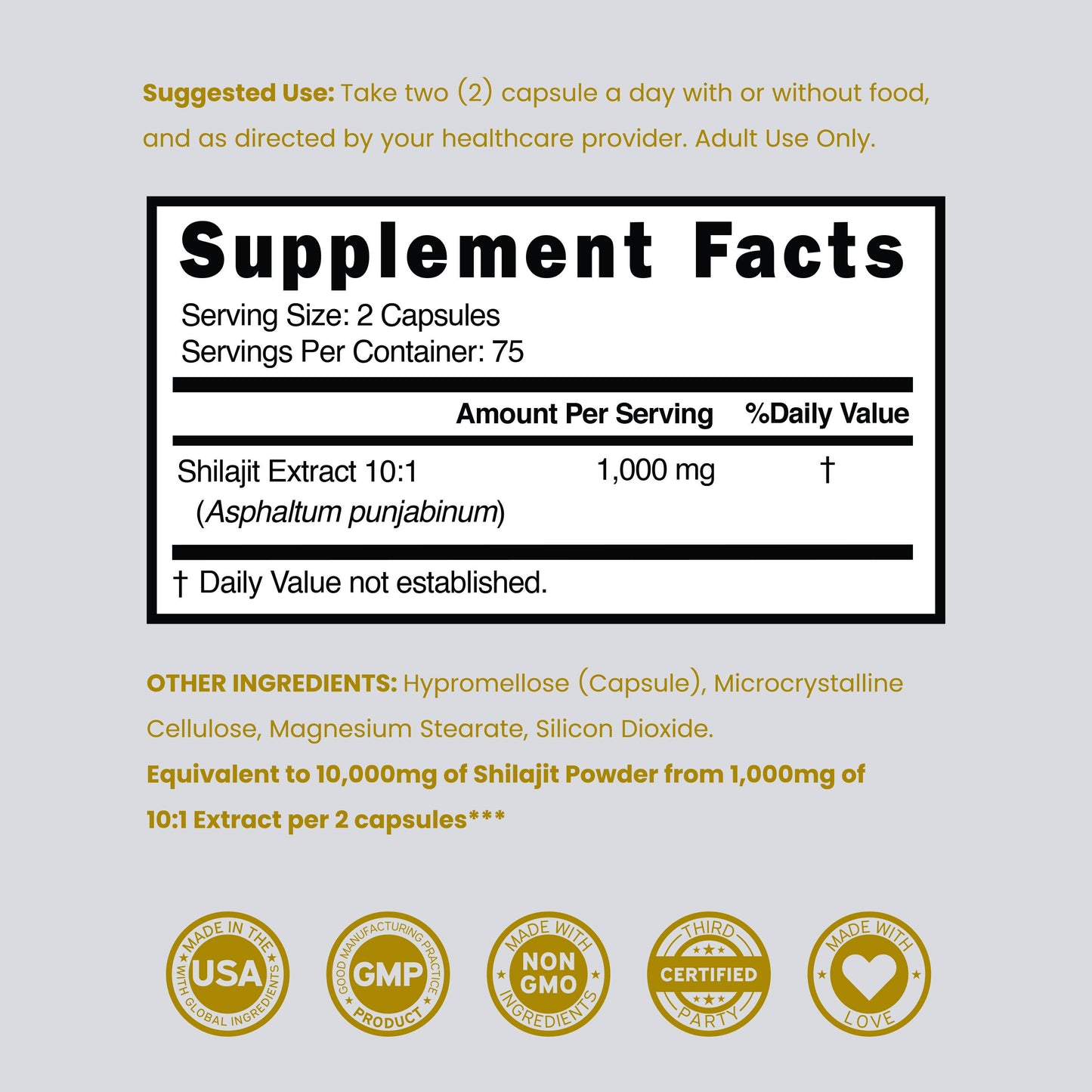 Shilajit Supplement 10,000mg (150 Capsules)