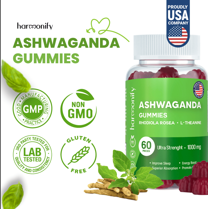HARMONIFY Ashwagandha & KSM-66 Gummies with Mixed Rosea and L Theanine, 1000 mg