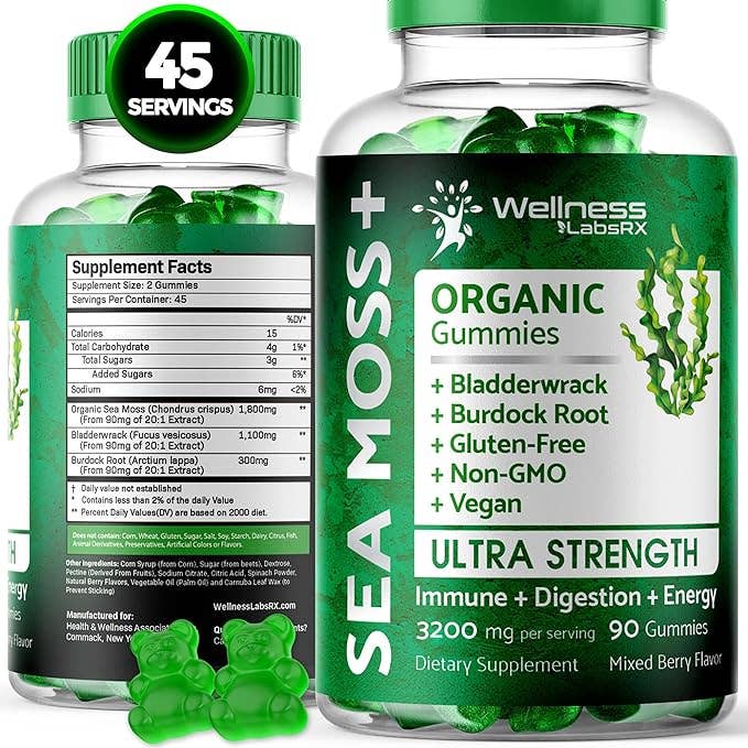 Sea Moss + Bladderwrack + Burdock Root 3200mg – Mixed Berry Flavor – 90 Gummies