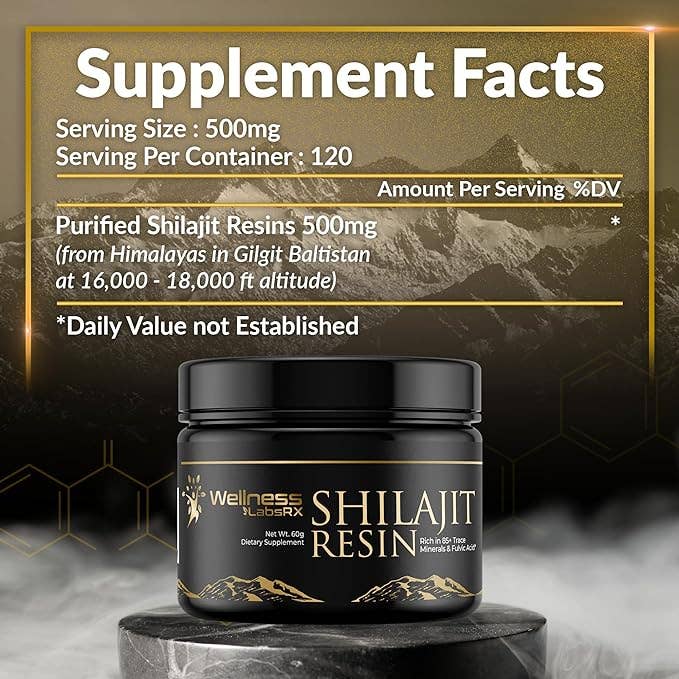 Pure Himalayan Organic Shilajit Resin 500mg Per Serving - 80% Fulvic Acid – 2 oz