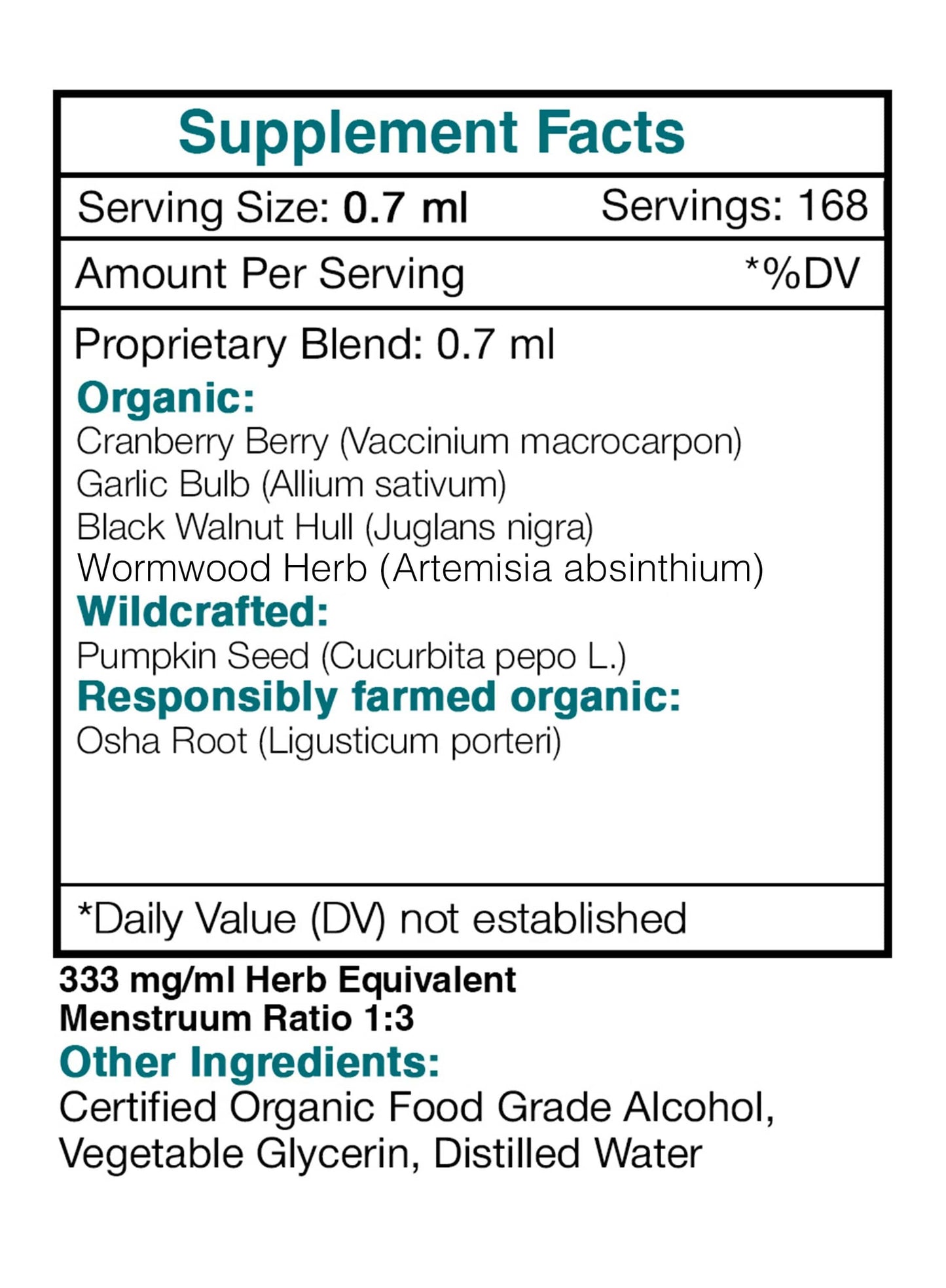 Tribal Parasite Purge. Intestinal Purge Formula: 2 FL OZ / Alcohol-FREE