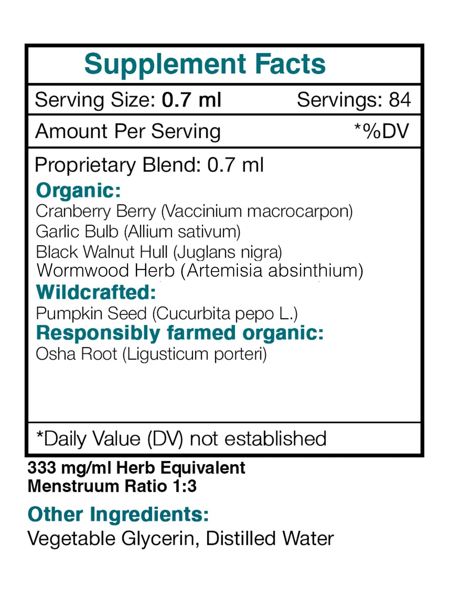Tribal Parasite Purge. Intestinal Purge Formula: 2 FL OZ / Alcohol-FREE
