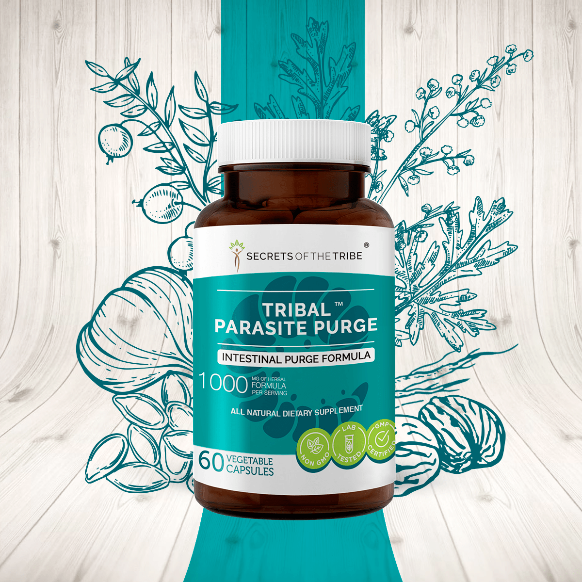 Tribal Parasite Purge Capsules. Intestinal Purge Formula: 60 Capsules