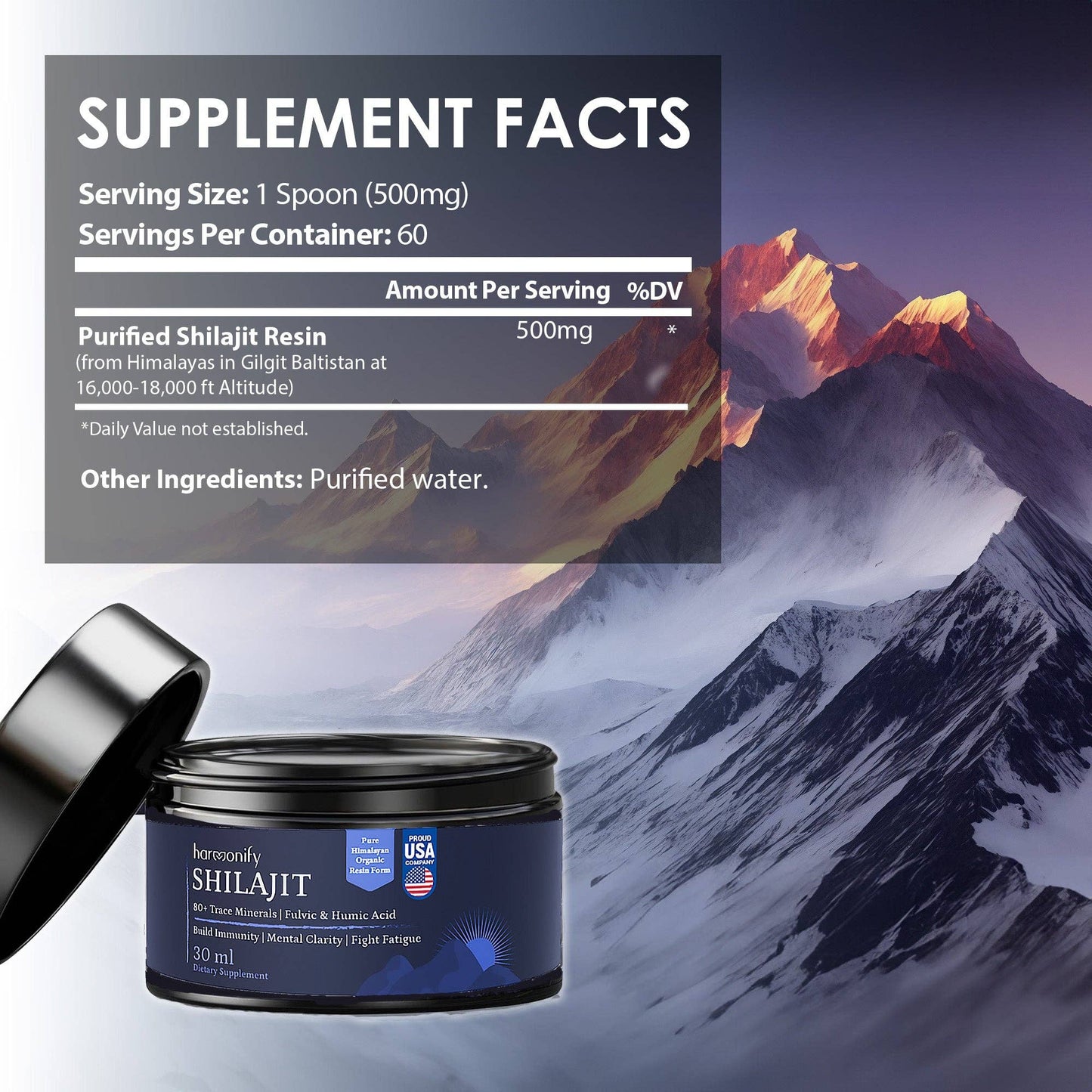 HARMONIFY Shilajit Resin, Pure Himalayan Shilajit Gold Grade 100% Pure Shilajit with Fulvic Acid & 80+ Trace Minerals Complex for Energy & Immune Support, 60 Day Servings