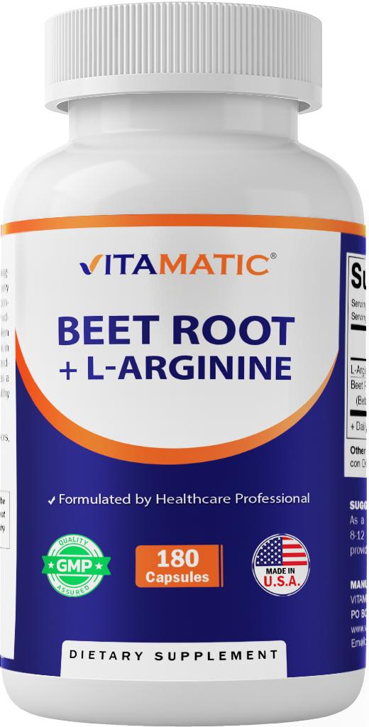 Vitamatic Beet Root + L-Arginine Capsules – 180 Veg Capsules